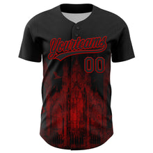 Load image into Gallery viewer, Custom Black Red 3D Pattern Design Palace Gothic Style Church Authentic Baseball Jersey
