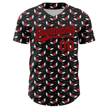 Custom Black Red 3D Pattern Design Gothic Style Devil Heart Authentic Baseball Jersey