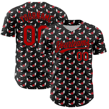 Custom Black Red 3D Pattern Design Gothic Style Devil Heart Authentic Baseball Jersey