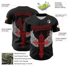 Load image into Gallery viewer, Custom Black Red 3D Pattern Design Gothic Style Cross With Wings Authentic Baseball Jersey
