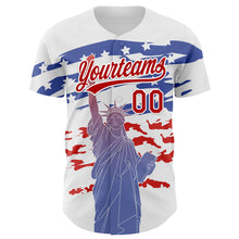 Charger l&#39;image dans la galerie, Custom White Red 3D American Flag And Statue of Liberty Authentic Baseball Jersey
