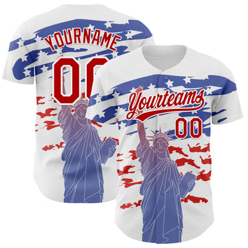 Custom White Red 3D American Flag And Statue of Liberty Authentic Baseball Jersey