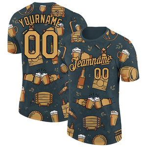 Custom Black Old Gold 3D Pattern Design Oktoberfest Beer Festival Performance T-Shirt