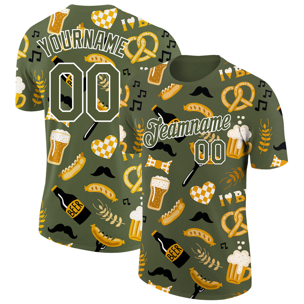 Custom Olive White 3D Pattern Design Oktoberfest Beer Festival Performance T-Shirt