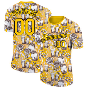 Custom Yellow Black 3D Pattern Design Oktoberfest Beer Festival Performance T-Shirt