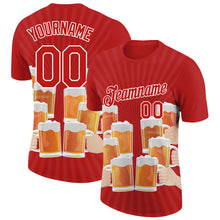 Charger l&#39;image dans la galerie, Custom Fire Red White 3D Pattern Design Beer Performance T-Shirt
