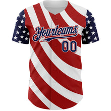 Загрузить изображение в средство просмотра галереи, Custom White Navy-Red 3D American Flag Authentic Baseball Jersey
