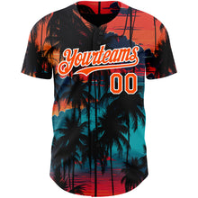 Load image into Gallery viewer, Custom Black Orange-White 3D Pattern Design Tropical Hawaii Palms Trees Authentic Baseball Jersey
