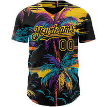 Charger l&#39;image dans la galerie, Custom Black Yellow 3D Pattern Design Tropical Hawaii Palms Trees Authentic Baseball Jersey
