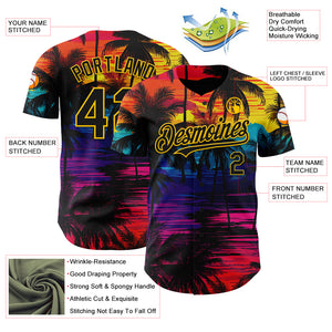 Custom Black Pink 3D Pattern Design Tropical Hawaii Palms Trees Authentic Baseball Jersey