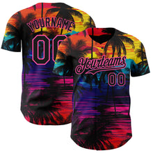 Charger l&#39;image dans la galerie, Custom Black Pink 3D Pattern Design Tropical Hawaii Palms Trees Authentic Baseball Jersey
