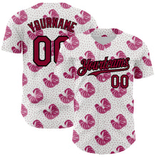 Load image into Gallery viewer, Custom White Maroon-Black 3D Pattern Design Tropical Anthurium Flower Authentic Baseball Jersey
