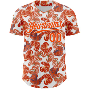 Custom White Orange 3D Pattern Design Tropical Anthurium Flower Authentic Baseball Jersey