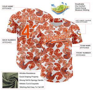 Custom White Orange 3D Pattern Design Tropical Anthurium Flower Authentic Baseball Jersey