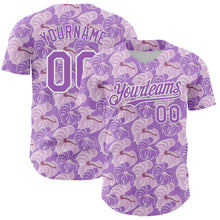 Load image into Gallery viewer, Custom Light Purple White 3D Pattern Design Tropical Anthurium Flower Authentic Baseball Jersey
