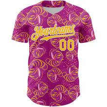 Load image into Gallery viewer, Custom Deep Pink Gold-White 3D Pattern Design Tropical Anthurium Flower Authentic Baseball Jersey
