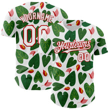 Load image into Gallery viewer, Custom White Red 3D Pattern Design Tropical Anthurium Flower Authentic Baseball Jersey
