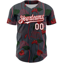 Load image into Gallery viewer, Custom Gray White-Red 3D Pattern Design Tropical Anthurium Flower Authentic Baseball Jersey
