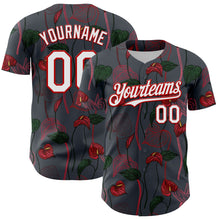 Load image into Gallery viewer, Custom Gray White-Red 3D Pattern Design Tropical Anthurium Flower Authentic Baseball Jersey
