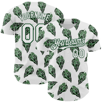 Custom White Kelly Green 3D Pattern Design Tropical Anthurium Crystal Authentic Baseball Jersey