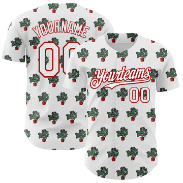 Custom White Red 3D Pattern Design Tropical Anthurium Crystal Authentic Baseball Jersey