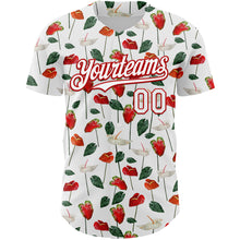 Load image into Gallery viewer, Custom White Red 3D Pattern Design Tropical Anthurium Flower Authentic Baseball Jersey
