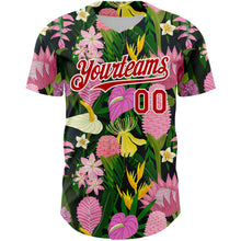 Load image into Gallery viewer, Custom Kelly Green Red-White 3D Pattern Design Tropical Anthurium Flower Authentic Baseball Jersey
