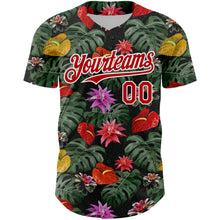 Load image into Gallery viewer, Custom Kelly Green Red-White 3D Pattern Design Tropical Anthurium Flower Authentic Baseball Jersey
