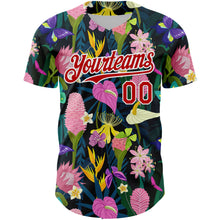 Load image into Gallery viewer, Custom Black Red-White 3D Pattern Design Tropical Anthurium Flower Authentic Baseball Jersey
