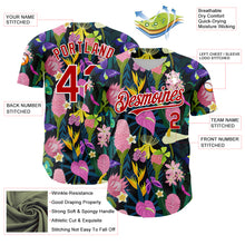 Load image into Gallery viewer, Custom Black Red-White 3D Pattern Design Tropical Anthurium Flower Authentic Baseball Jersey
