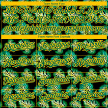 Load image into Gallery viewer, Custom Black Kelly Green-Gold 3D Pattern Design Tropical Monstera Authentic Baseball Jersey
