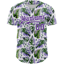 Load image into Gallery viewer, Custom White Purple 3D Pattern Design Tropical Monstera Authentic Baseball Jersey
