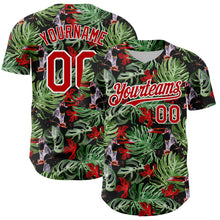 Load image into Gallery viewer, Custom Black Red-White 3D Pattern Design Tropical Plant And Bird Authentic Baseball Jersey
