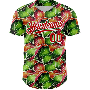 Custom Black Red-White 3D Pattern Design Tropical Plant Authentic Baseball Jersey