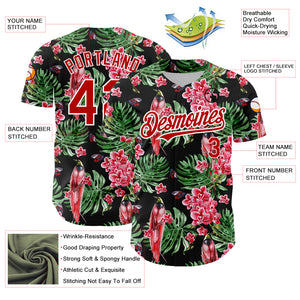 Custom Black Red-White 3D Pattern Design Tropical Plant And Bird Authentic Baseball Jersey