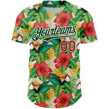 Load image into Gallery viewer, Custom White Red-Green 3D Pattern Design Tropical Plant And Bird Authentic Baseball Jersey
