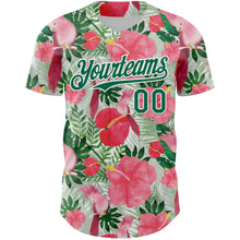 Load image into Gallery viewer, Custom White Kelly Green 3D Pattern Design Tropical Plant And Bird Authentic Baseball Jersey
