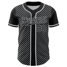 Загрузить изображение в средство просмотра галереи, Custom Black Gray 3D Pattern Design Diagonal Stripes Authentic Baseball Jersey
