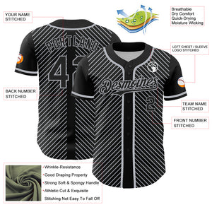 Custom Black Gray 3D Pattern Design Diagonal Stripes Authentic Baseball Jersey