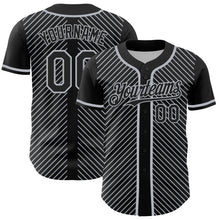 Загрузить изображение в средство просмотра галереи, Custom Black Gray 3D Pattern Design Diagonal Stripes Authentic Baseball Jersey
