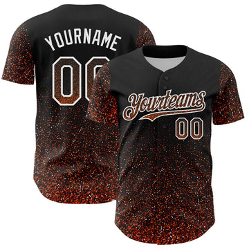 Custom Black Orange-White 3D Pattern Design Abstract Colorful Glittering Dot Authentic Baseball Jersey