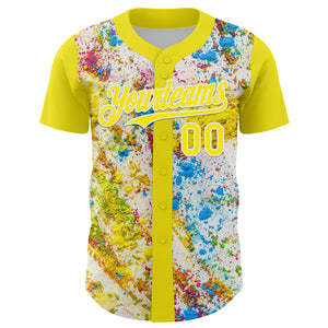 Custom Light Yellow White 3D Pattern Design Abstract Splatter Art Authentic Baseball Jersey