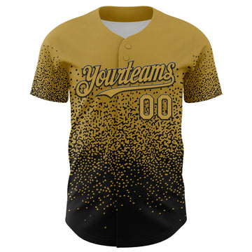 Custom Old Gold Black 3D Pattern Design Gradient Style Irregular Shape Authentic Baseball Jersey