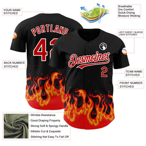 Custom Black Red-White 3D Pattern Design Flame Authentic Baseball Jersey