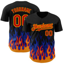 Загрузить изображение в средство просмотра галереи, Custom Black Red-Gold 3D Pattern Design Flame Authentic Baseball Jersey
