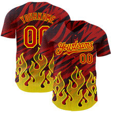 Загрузить изображение в средство просмотра галереи, Custom Red Black-Light Yellow 3D Pattern Design Flame Authentic Baseball Jersey
