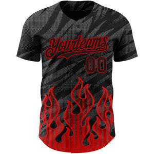 Custom Black Red 3D Pattern Design Flame Authentic Baseball Jersey