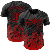 Загрузить изображение в средство просмотра галереи, Custom Black Red 3D Pattern Design Flame Authentic Baseball Jersey
