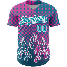 Загрузить изображение в средство просмотра галереи, Custom Pink Teal-White 3D Pattern Design Flame Authentic Baseball Jersey
