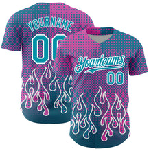 Загрузить изображение в средство просмотра галереи, Custom Pink Teal-White 3D Pattern Design Flame Authentic Baseball Jersey
